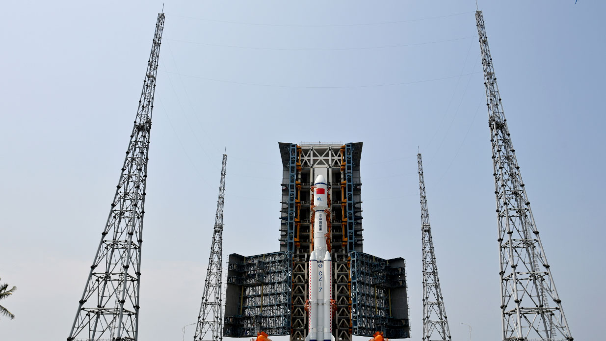 The Long March-7 Y7 rocket, carrying the Tianzhou-6 cargo spacecraft, is stationed on its launchpad in the Wenchang Spacecraft Launch Site, southern China's Hainan Province. /China Manned Space Agency