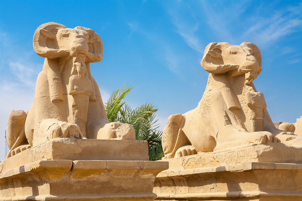 Ram-headed sphinxes at the Avenue of Sphinxes in Luxor, Egypt /CFP