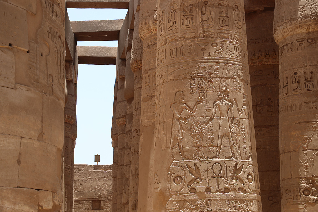 Details of the pillars of the Great Hypostyle Hall at the Karnak temple complex in Egypt /CFP