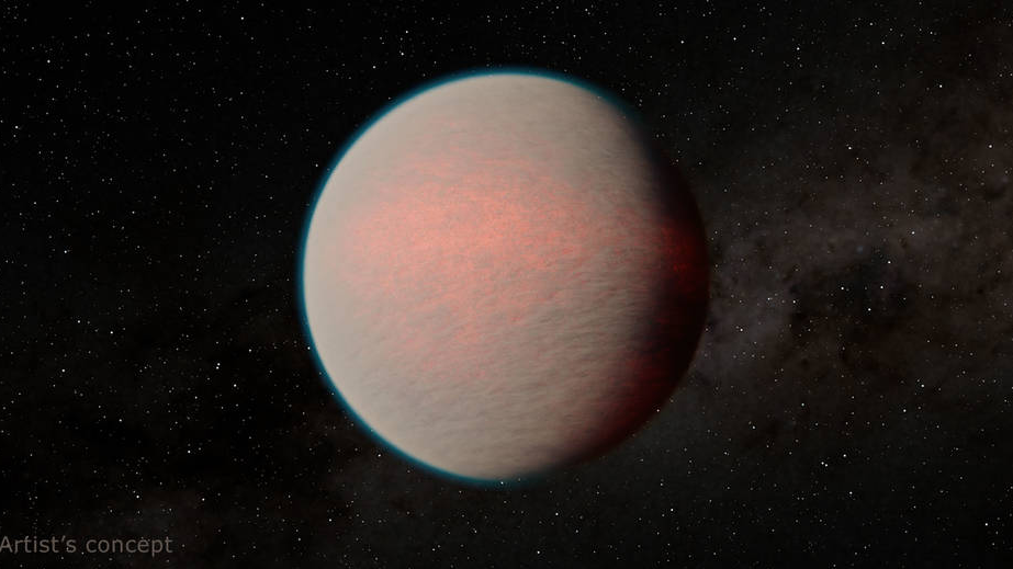 A conceptual drawing of the planet called GJ 1214 b, which has a steamy, hazy atmosphere. /NASA