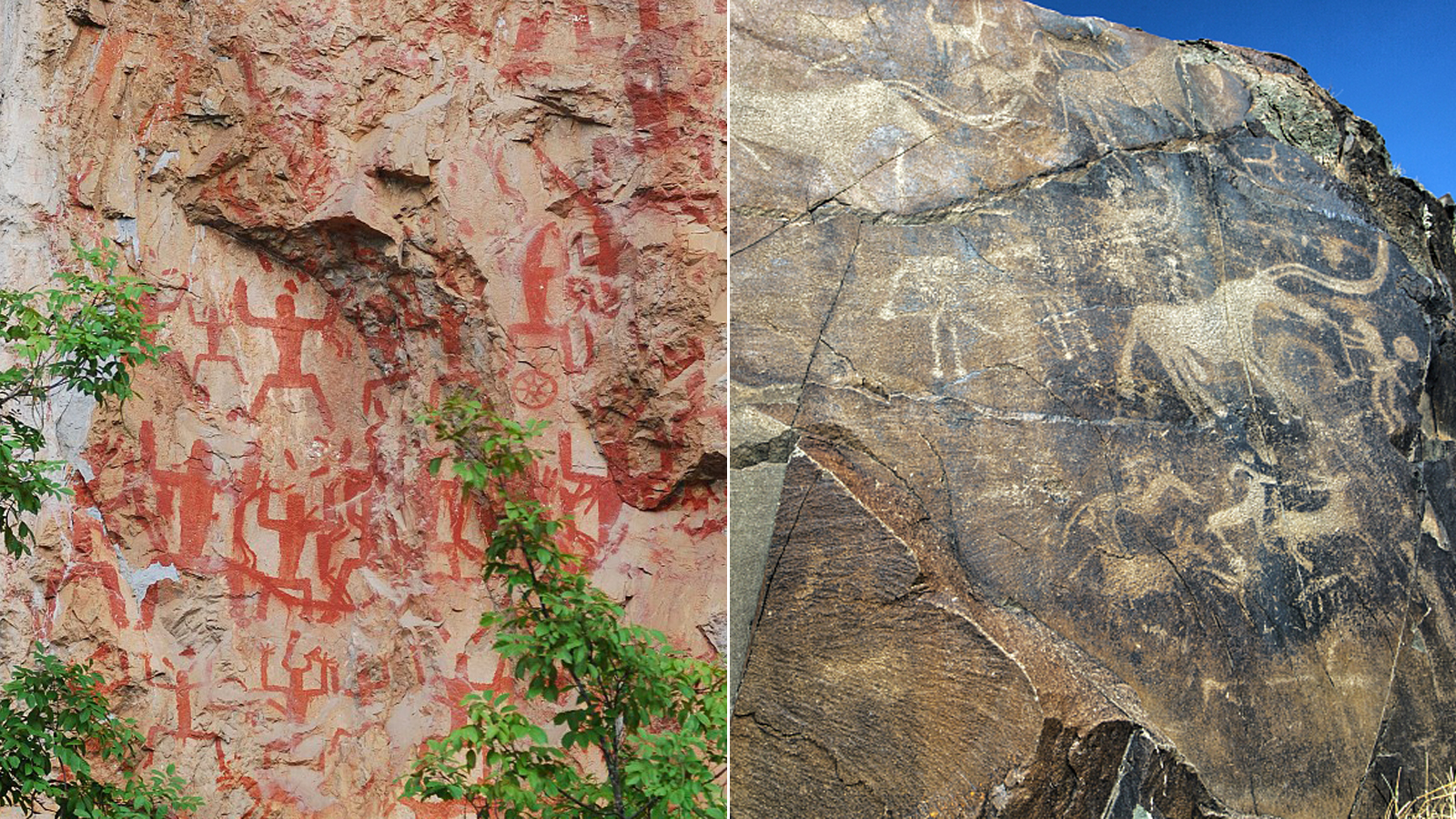 The Zuojiang Huashan Rock Art Cultural Landscape in Guangxi, China (left) and the Petroglyphs of the Archaeological Landscape of Tanbaly, Kazakhstan /CFP