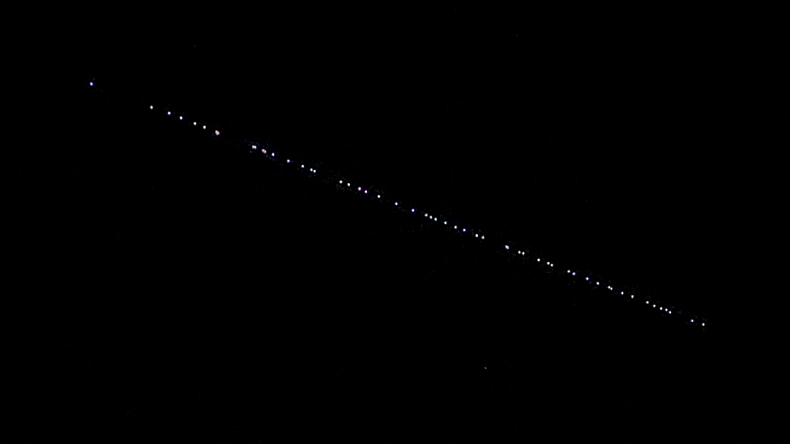 The passage of SpaceX Starlink satellites is observed in the skies of Sanliurfa, Türkiye, May 4, 2023. /CFP