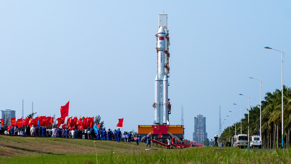 Tianzhou-6 cargo spacecraft is vertically transported to the launchpad at Wenchang Spacecraft Launch Site in south China's Hainan Province, May 7, 2023. /CFP