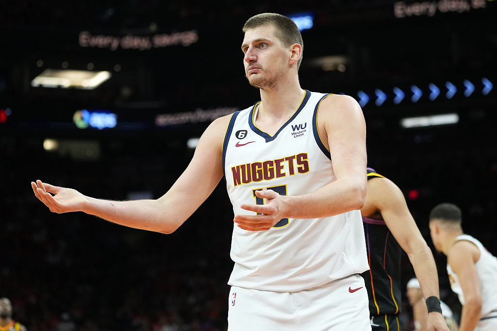 Nikola Jokic of the Denver Nuggets looks on in Game 6 of the NBA Western Conference semifinals against the Phoenix Suns at the Footprint Center in Phoenix, Arizona, May 11, 2023. /CFP