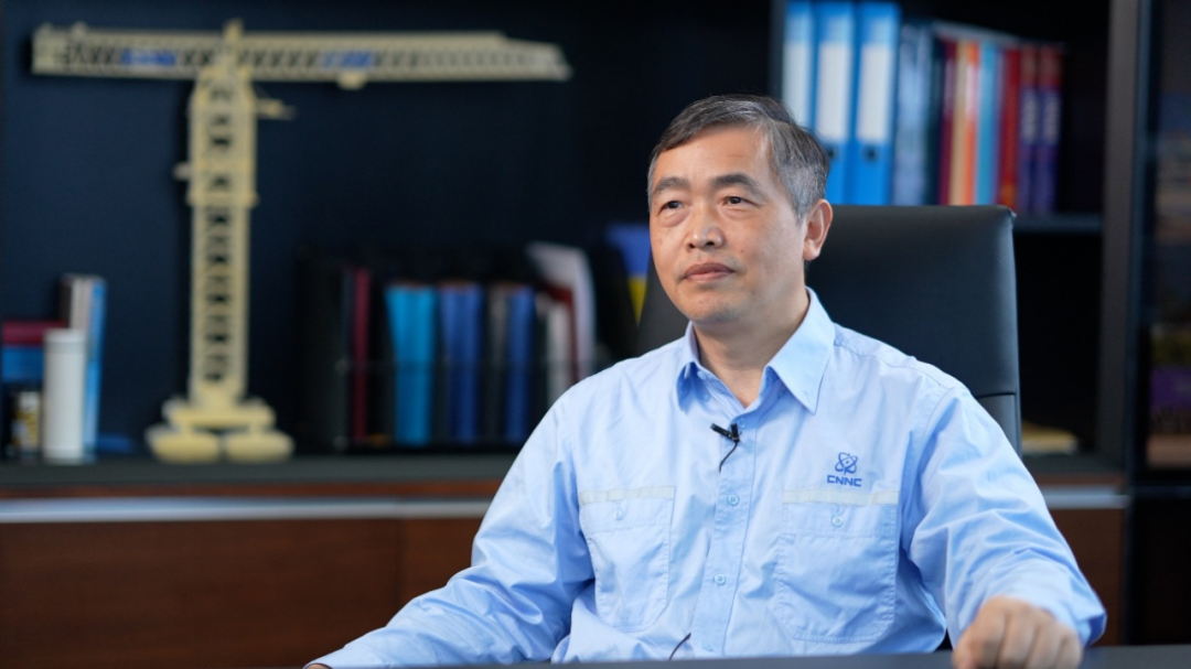 Song Fengwei, general manager of CNNP Guodian Zhangzhou Energy Co. Ltd, speaks with CGTN in his office at the Zhangzhou nuclear power plant, April 23, 2023. /CGTN