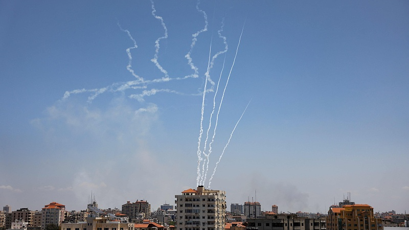 Rockets are fired from the Gaza City toward Israel, May 13, 2023. /CFP