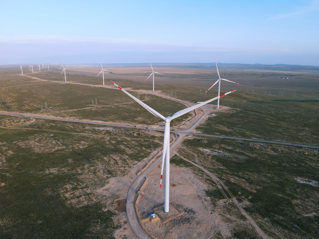 The 100-megawatt Zhanatas wind power plant, Central Asia's largest wind farm built by a Chinese firm in the Zhambyl Region of Kazakhstan. /Chinese Ministry of Commerce 