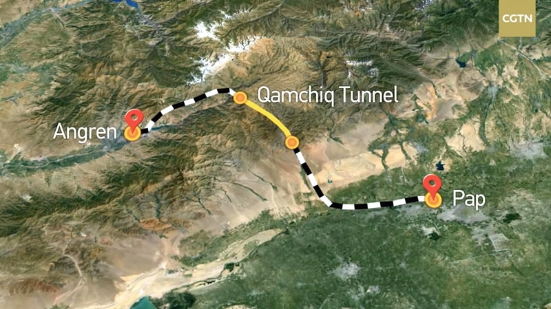 The 19.2-km Qamchiq Tunnel is a critical section of the Angren-Pap railway line that connects Tashkent and Namangan in Uzbekistan. /CGTN
