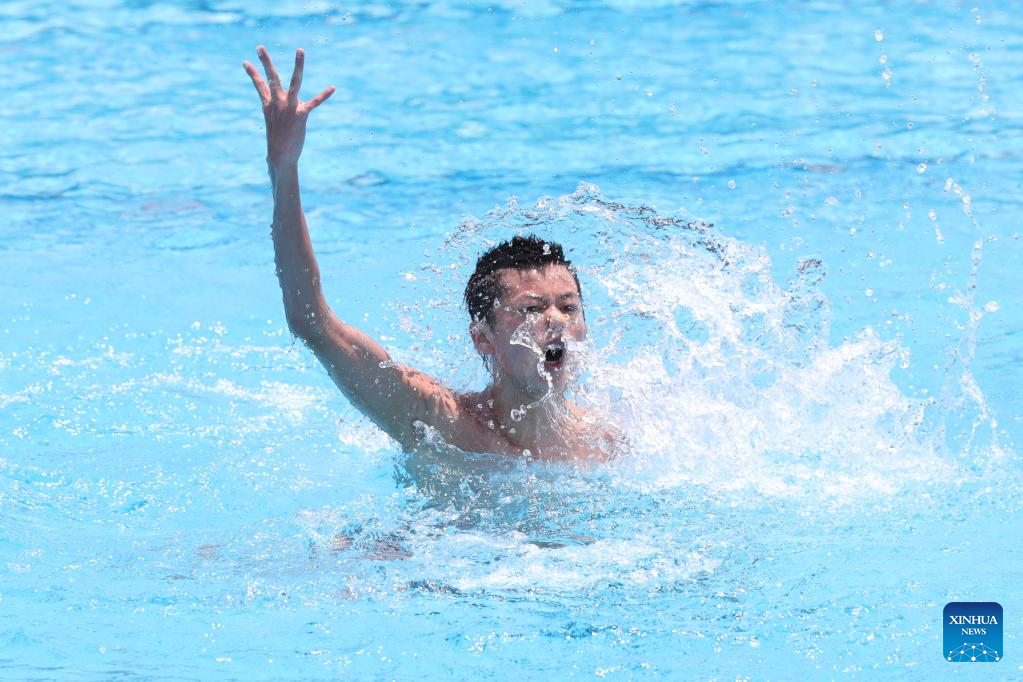 Yang Shuncheng of China competes during the final of men solo free at World Aquatics Artistic Swimming World Cup in Hurghada, Egypt, May 14, 2023. /Xinhua