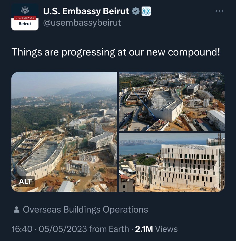 Screen shot of the U.S. embassy in Lebanon's official twitter account, May 15, 2023. /CGTN