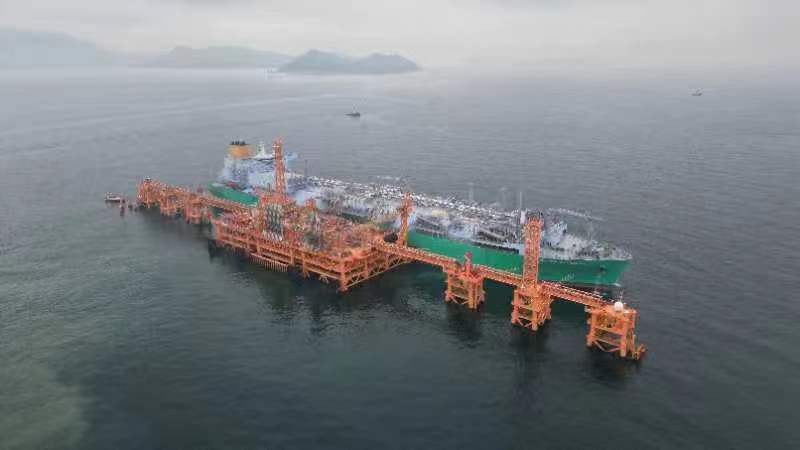 The world's largest offshore LNG  receiving and offtake terminal has entered trial operation, May 14, 2023. /CNOOC