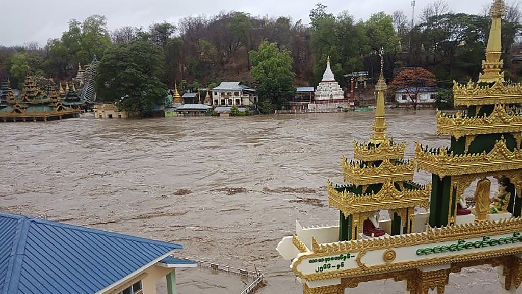 A flooded area after Cyclone Mocha near Mann Shwe Sat Taw pagoda in Magwe Division, central Myanmar, May 15, 2023. /CFP