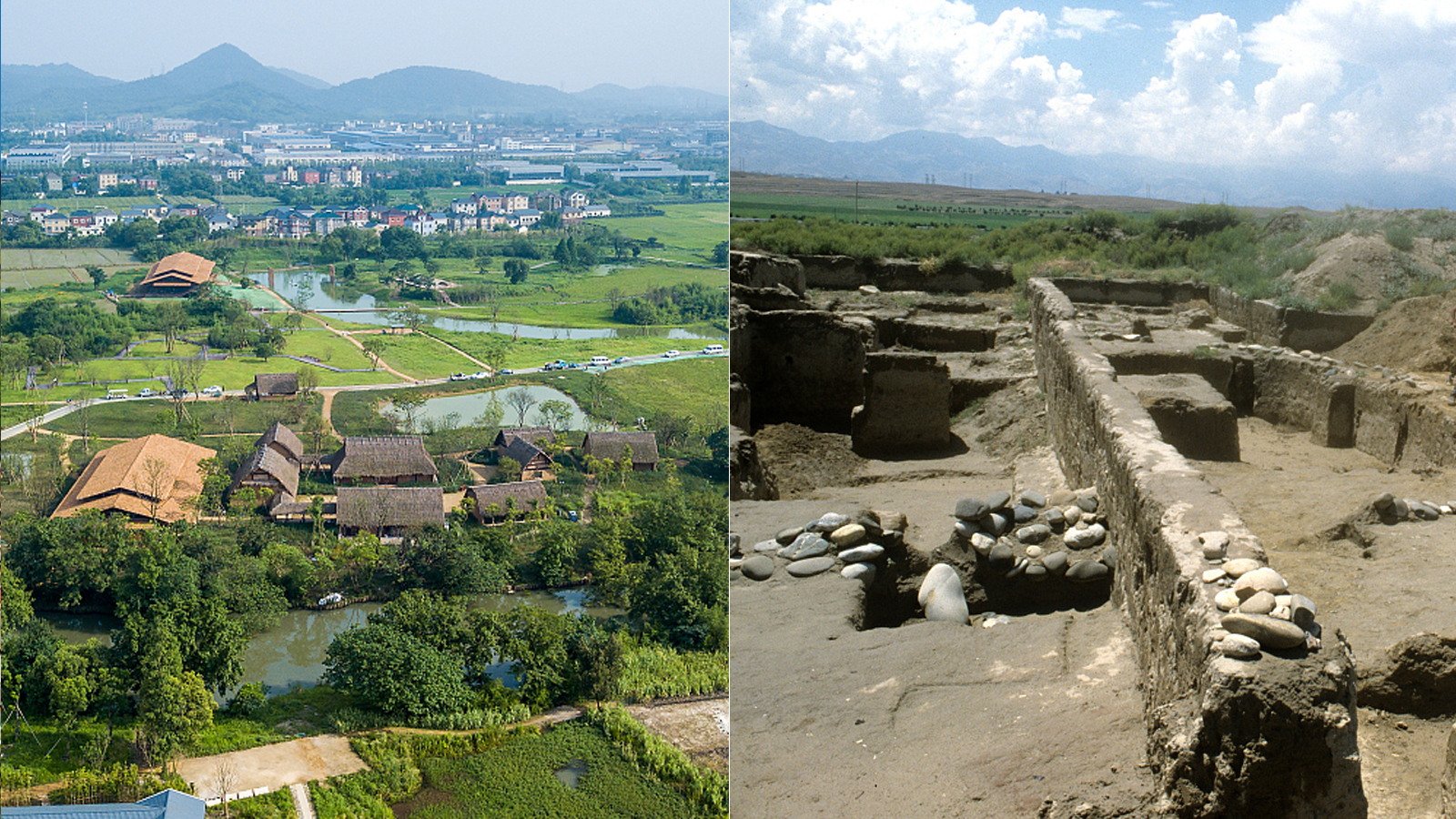 The Archaeological Ruins of Liangzhu City in China (left) and the Proto-urban Site of Sarazm in Tajikistan. /CFP