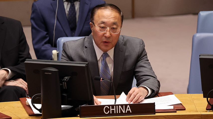 Zhang Jun, permanent representative of the People's Republic of China to the United Nations, speaks during a meeting of the UN Security Council at United Nations headquarters, New York, U.S., May 15, 2023. /CFP