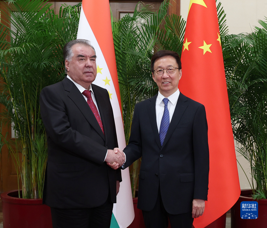 Chinese Vice President Han Zheng (R) meets with Tajik President Emomali Rahmon in Beijing, China, May 17, 2023. /Xinhua