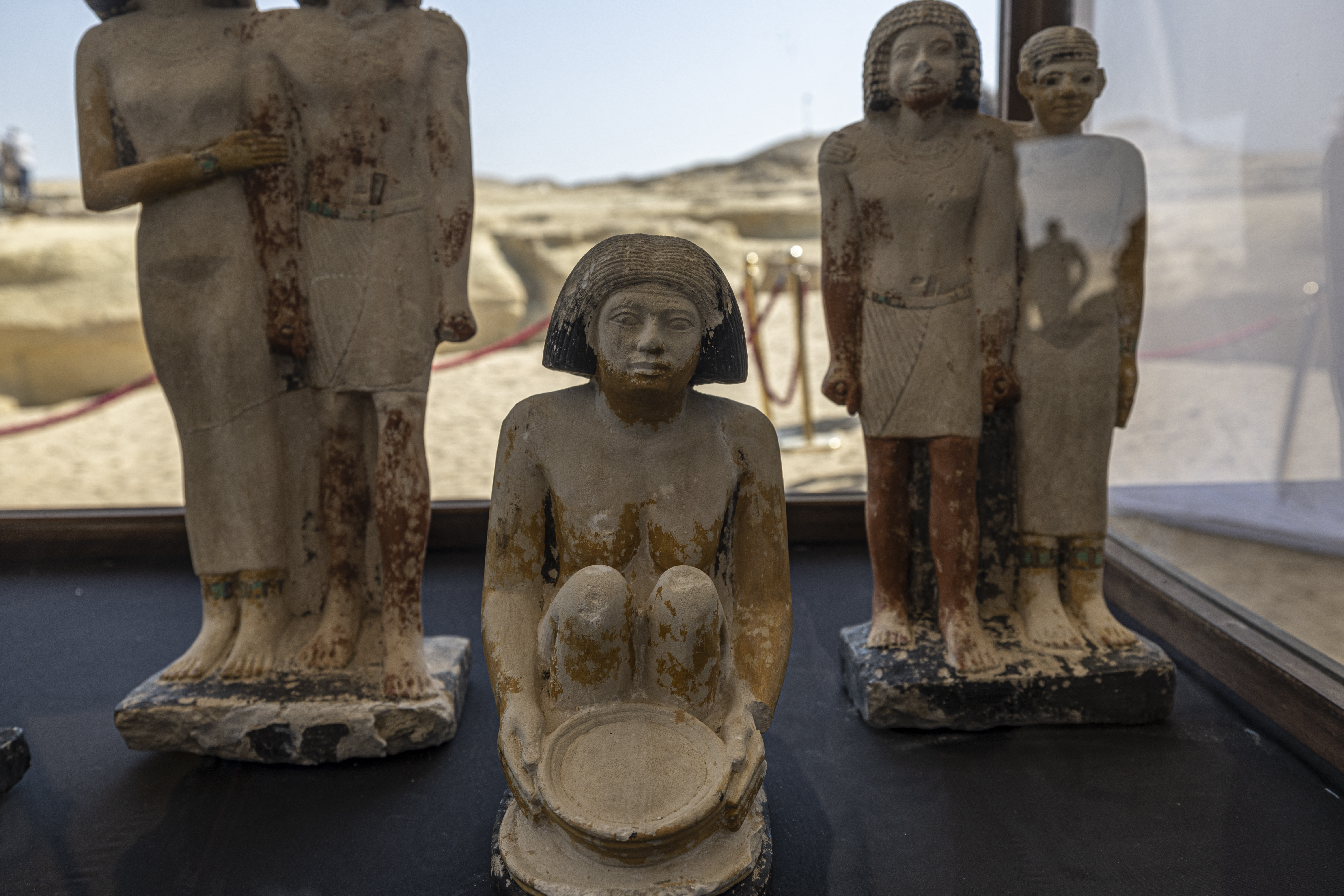 Artifacts are displayed at the Saqqara archaeological site, south of Cairo on January 26, 2023. /AFP
