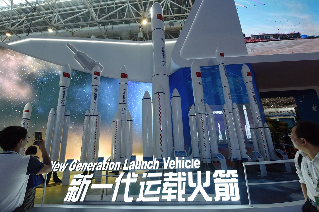 Models of the Long March rocket family are showcased at the International Aviation and Aerospace Exhibition in Zhuhai City, south China's Guangdong Province, November 7, 2018. /CFP