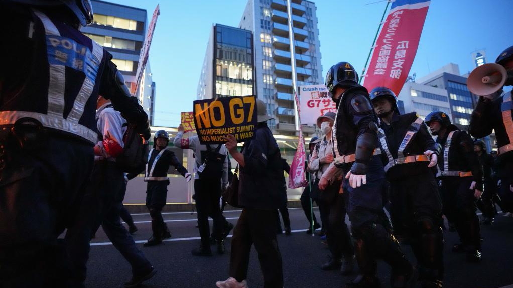 Protesters rally in a protest against the Group of Seven (G7) summit, in Hiroshima, Japan, May 17, 2023. /Xinhua