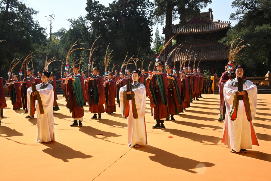 A ceremony marking the 2,573rd anniversary of Confucius' birth is held at Confucius Temple in Qufu, Shandong Province, September 28, 2022. /Xinhua
