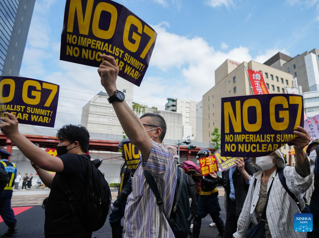 People rally in a protest against the Group of Seven (G7) summit in Hiroshima, Japan, May 20, 2023. /Xinhua