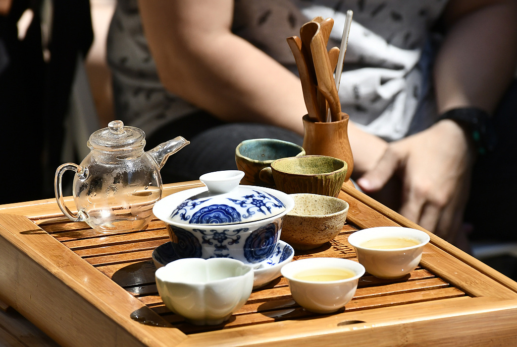 A Gong Fu tea set during a workshop on how to use the Gongfu Tea set, in Sisak, Croatia, June 19, 2021. /CFP 