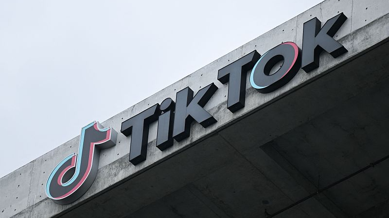 TikTok logo displayed on signage outside TikTok's social media app company office in Culver City, California, March 16, 2023. /CFP