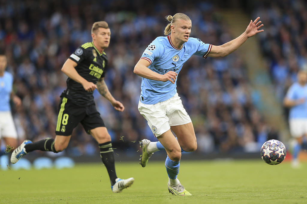 Erling Haaland of Manchester City in action during the UEFA Champions League semi-final second leg match against Real Madrid at the Etihad Stadium in Manchester, UK, May 17, 2023. /CFP