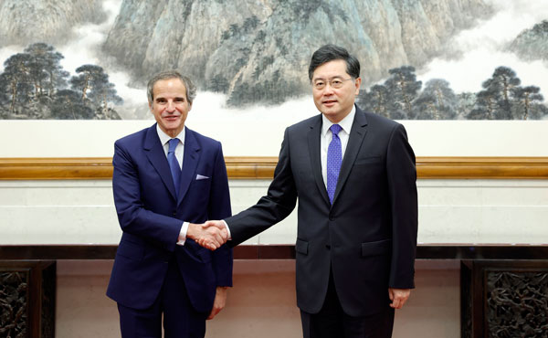 Chinese State Councilor and Foreign Minister Qin Gang (R) meets with Rafael Grossi, director general of the IAEA in Beijing, China, May 23, 2023. /Chinese Foreign Ministry