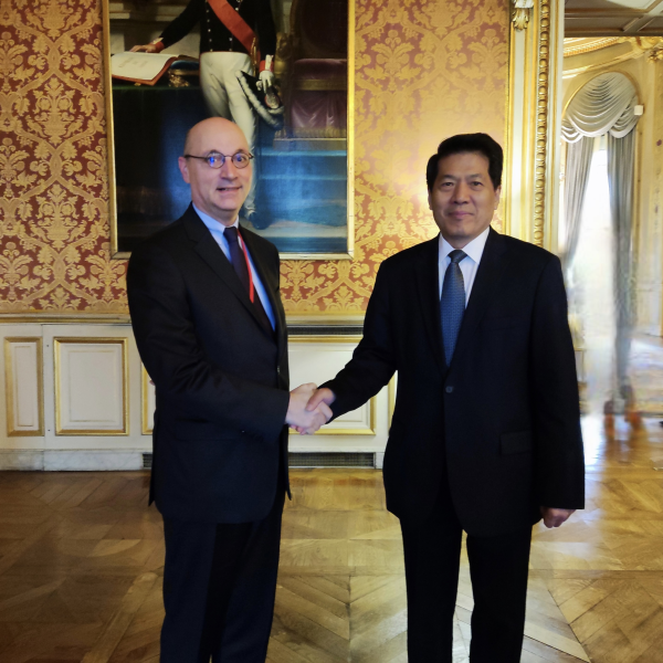 Li Hui, special representative of the Chinese government on Eurasian Affairs, meets with Director General of Political and Security Affairs at the French Foreign Ministry Frederic Mondoloni in Paris, France, May 23, 2023. /Chinese Foreign Ministry