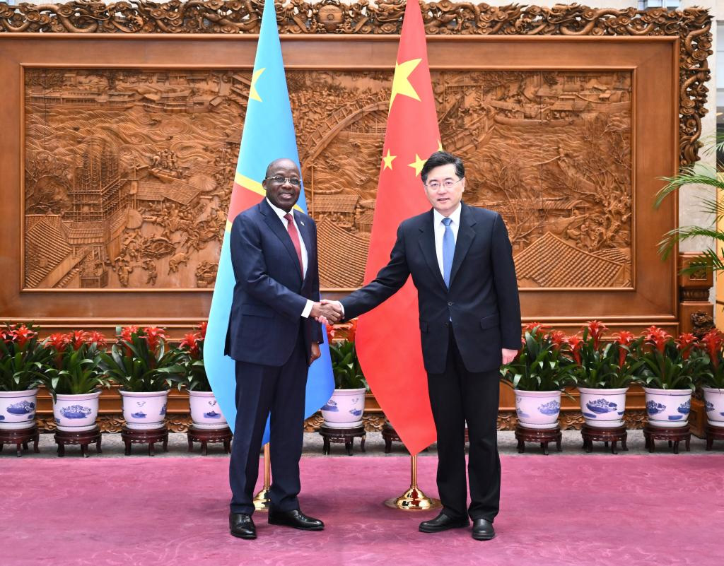 Chinese State Councilor and Foreign Minister Qin Gang meets with Vice Prime Minister and Foreign Minister of the Democratic Republic of the Congo (DRC) Christophe Lutundula in Beijing, capital of China, May 22, 2023. /Xinhua