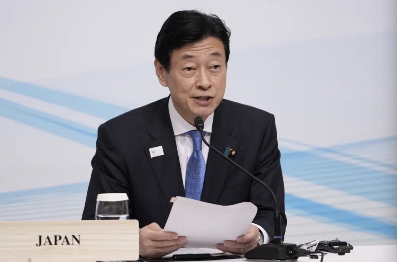 Japan's Economy Minister Yasutoshi Nishimura speaks during a joint news conference by host country Japan, Germany and Italy in the G7 ministers' meeting on climate, energy and environment in Sapporo, Japan, April 16, 2023.  /AP
