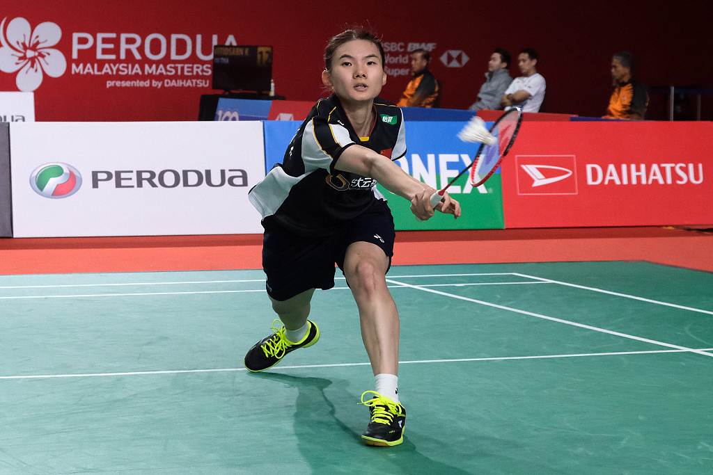 China's Han Yue competes in the women's singles first round match at the Malaysia Masters in Kuala Lumpur, May 24, 2023. /CFP