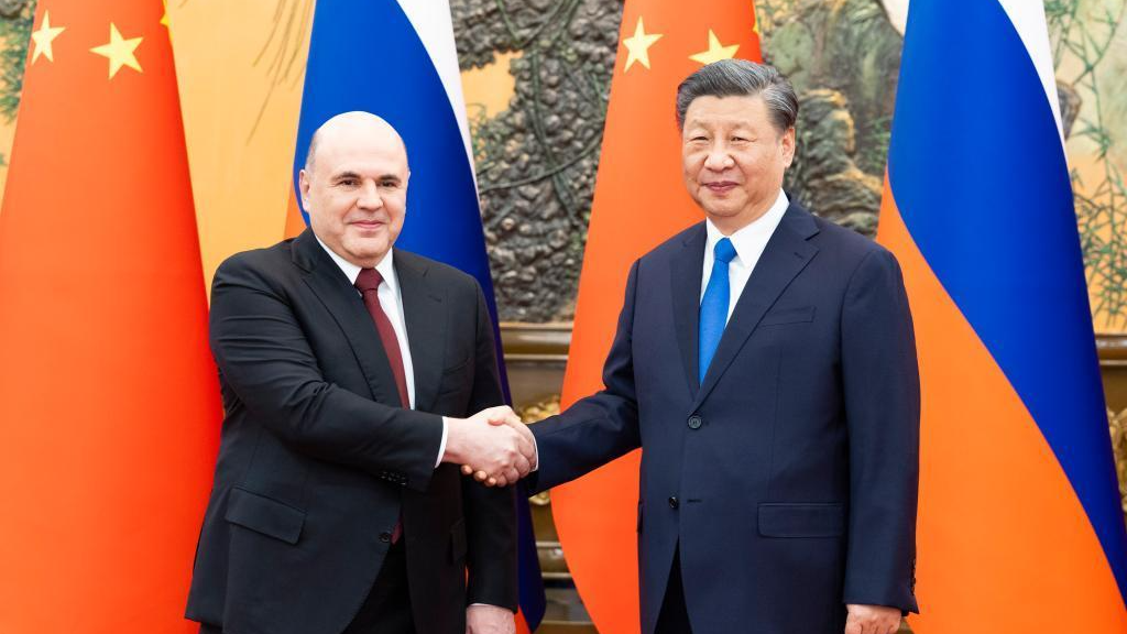 Chinese President Xi Jinping meets with Prime Minister of the Russian Federation Mikhail Mishustin at the Great Hall of the People in Beijing, capital of China, May 24, 2023. /Xinhua
