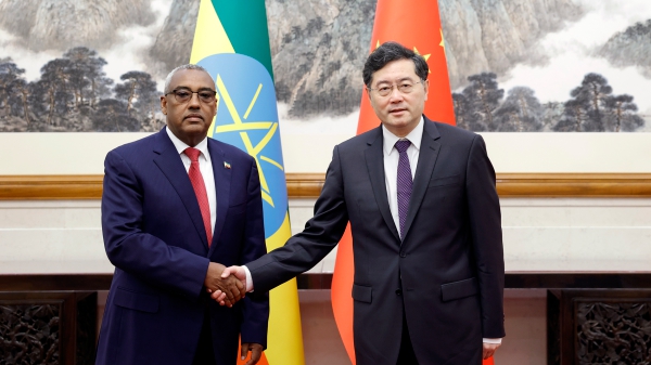 Chinese State Councilor and Foreign Minister Qin Gang (R) meets with Deputy Prime Minister and Minister of Foreign Affairs of Ethiopia Demeke Mekonnen Hassen in Beijing, China, May 25, 2023. /Chinese Foreign Ministry