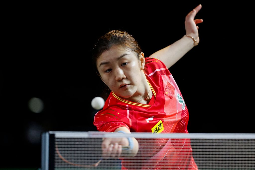 China's Chen Meng hits a shot during the women's singles game at the World Table Tennis Championships Finals in Durban, South Africa, May 25, 2023. /CFP