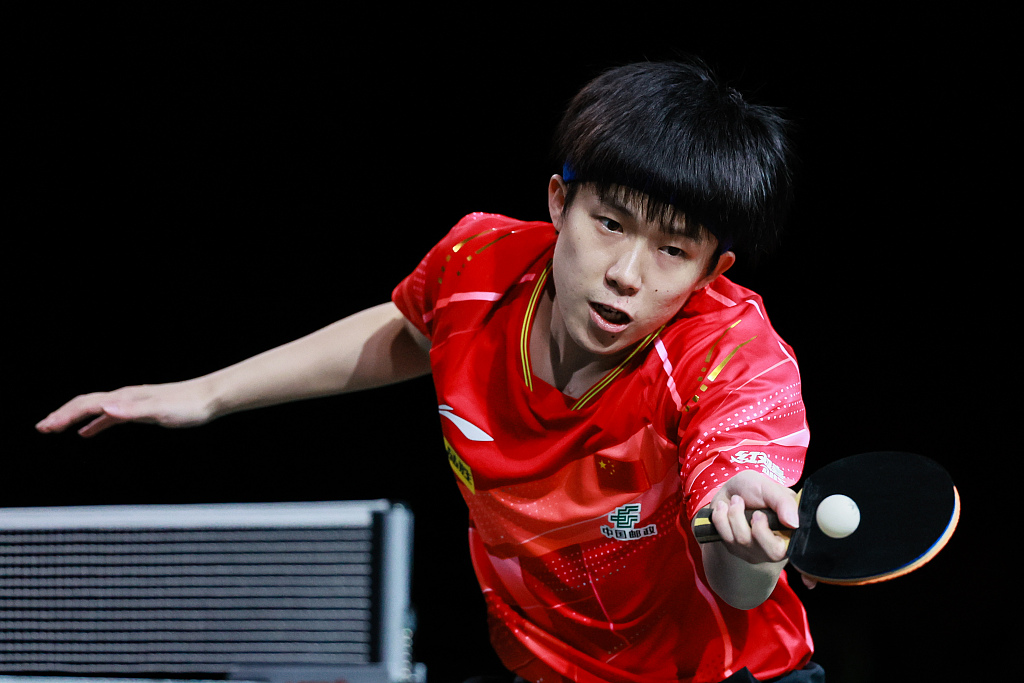 Wang Chuqin during the men's singles game at the World Table Tennis Championships Finals in Durban, South Africa, May 25, 2023. /CFP