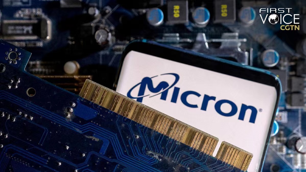 A Micron logo displayed on a computer motherboard, March 6, 2023. /Reuters