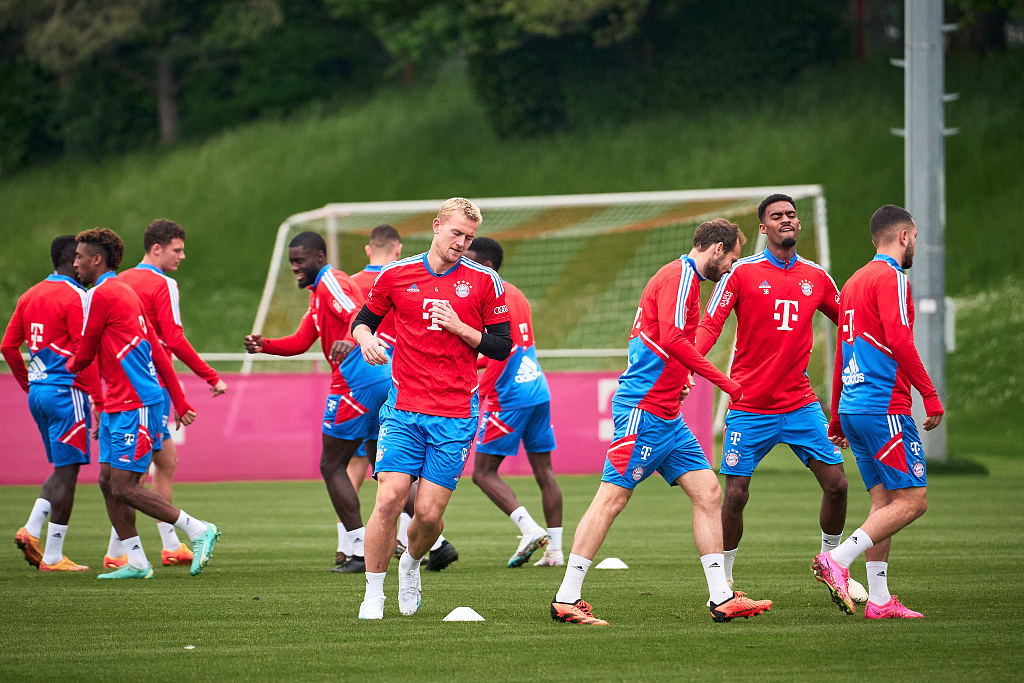 Players of Bayern Munich in practice at Saebener Strasse training ground in Munich, Germany, May 24, 2023. /CFP 