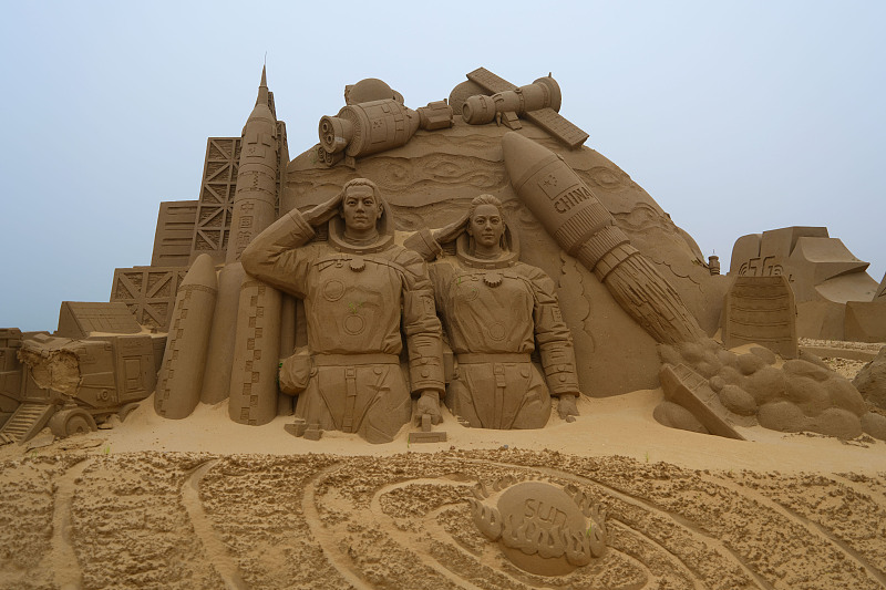 A vivid sculpture is on display during the 24th Zhoushan International Sand Sculpture Festival in Zhejiang Province, on May 26, 2023. /CFP