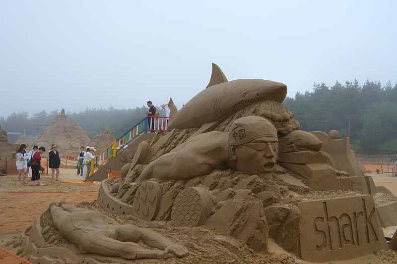 A sculpture is on display during the 24th Zhoushan International Sand Sculpture Festival in Zhejiang Province, on May 26, 2023. /CFP