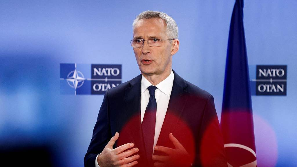 NATO Secretary General Jens Stoltenberg gives a press conference on the sideline of a NATO foreign ministers meeting in Brussels on April 4, 2023. /CFP