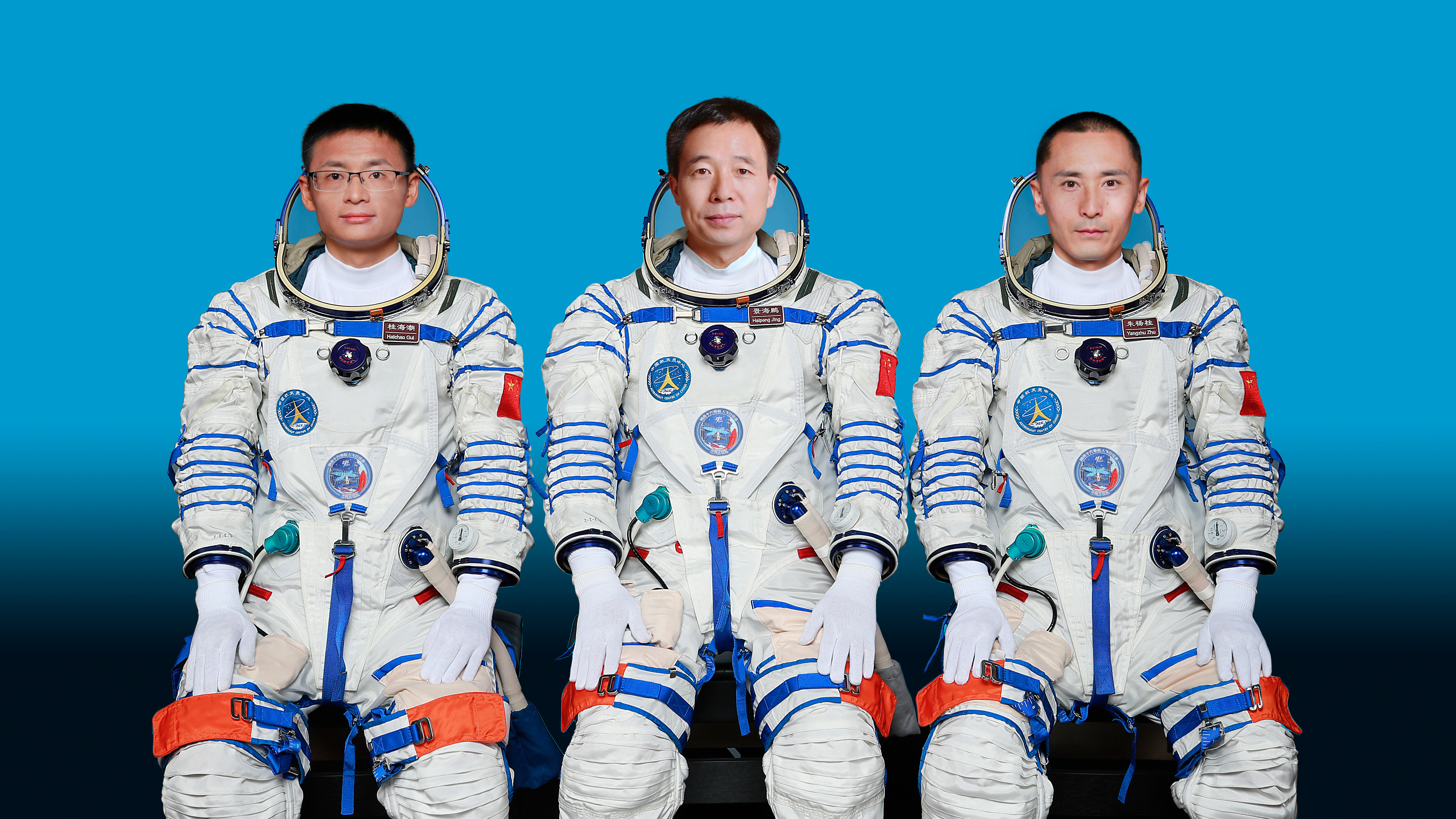 Taikonauts Jing Haipeng (C), Zhu Yangzhu (R) and Gui Haichao will carry out the Shenzhou-16 spaceflight mission to the China Space Station on May 30, 2023. /CMSA