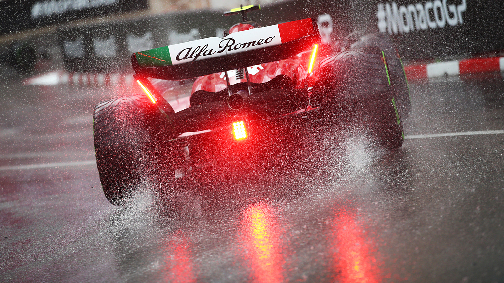Zhou Guanyu of Alfa Romeo drives in the rain during the F1 Monaco Grand Prix in Monte Carlo, Monaco, May 28, 2023. /CFP