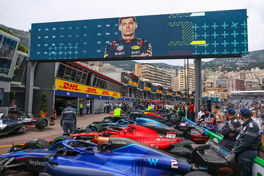 A picture of Max Verstappen is displayed on screen after he wins the race at Circuit de Monaco in Monte Carlo, Monaco, May 28, 2023. /CFP 