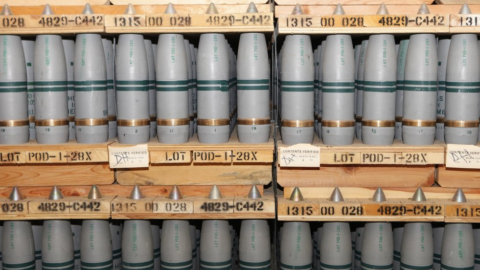 A view of 105 mm shells containing a mustard agent that are stored in a bunker at the Army's Pueblo Chemical Storage facility in Pueblo, Colorado, U.S., January 21, 2010. /AP