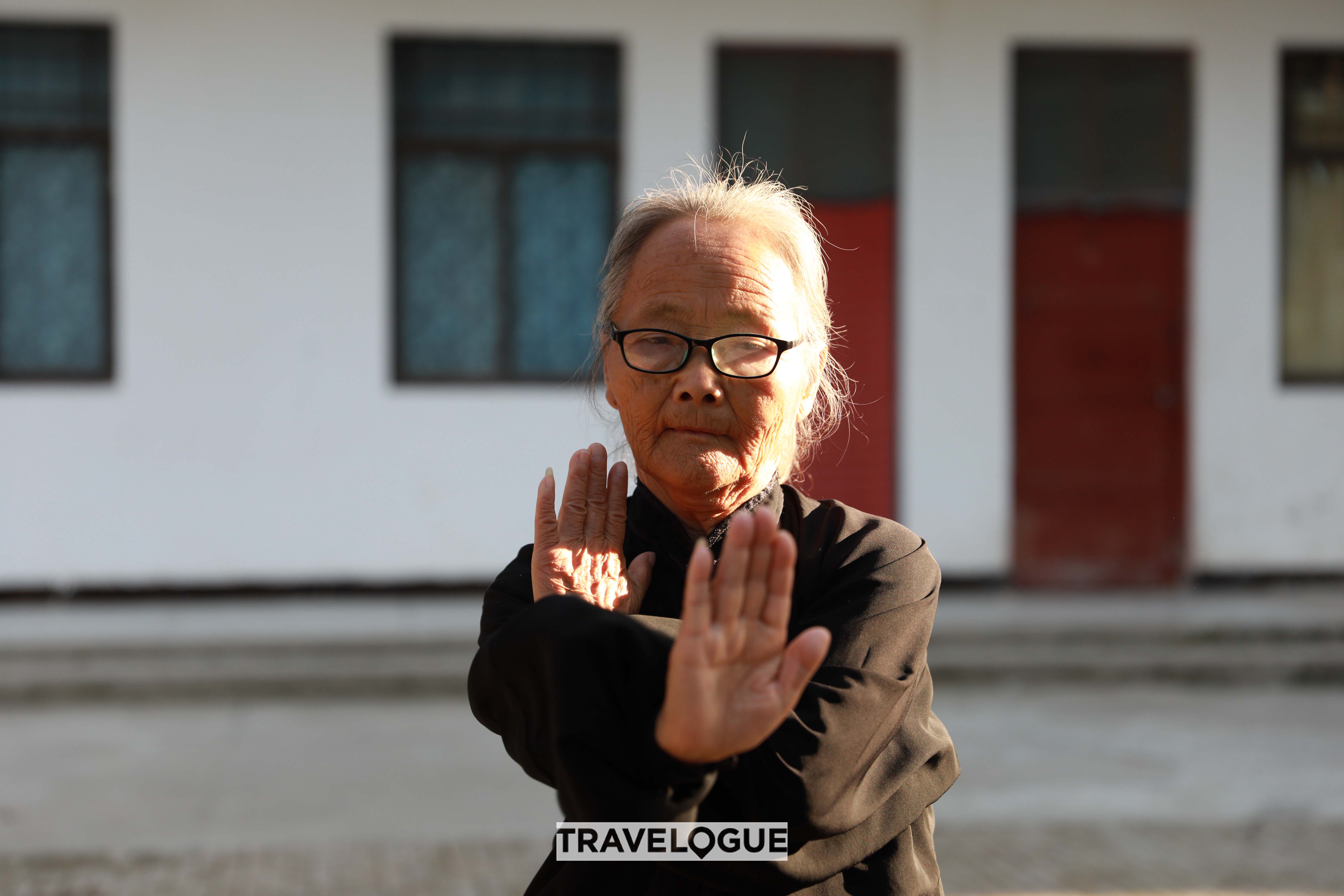 A 90-year-old grandmother practices centuries-old martial art tai chi in Chenjiagou of central China's Henan Province in this undated photo. /CGTN