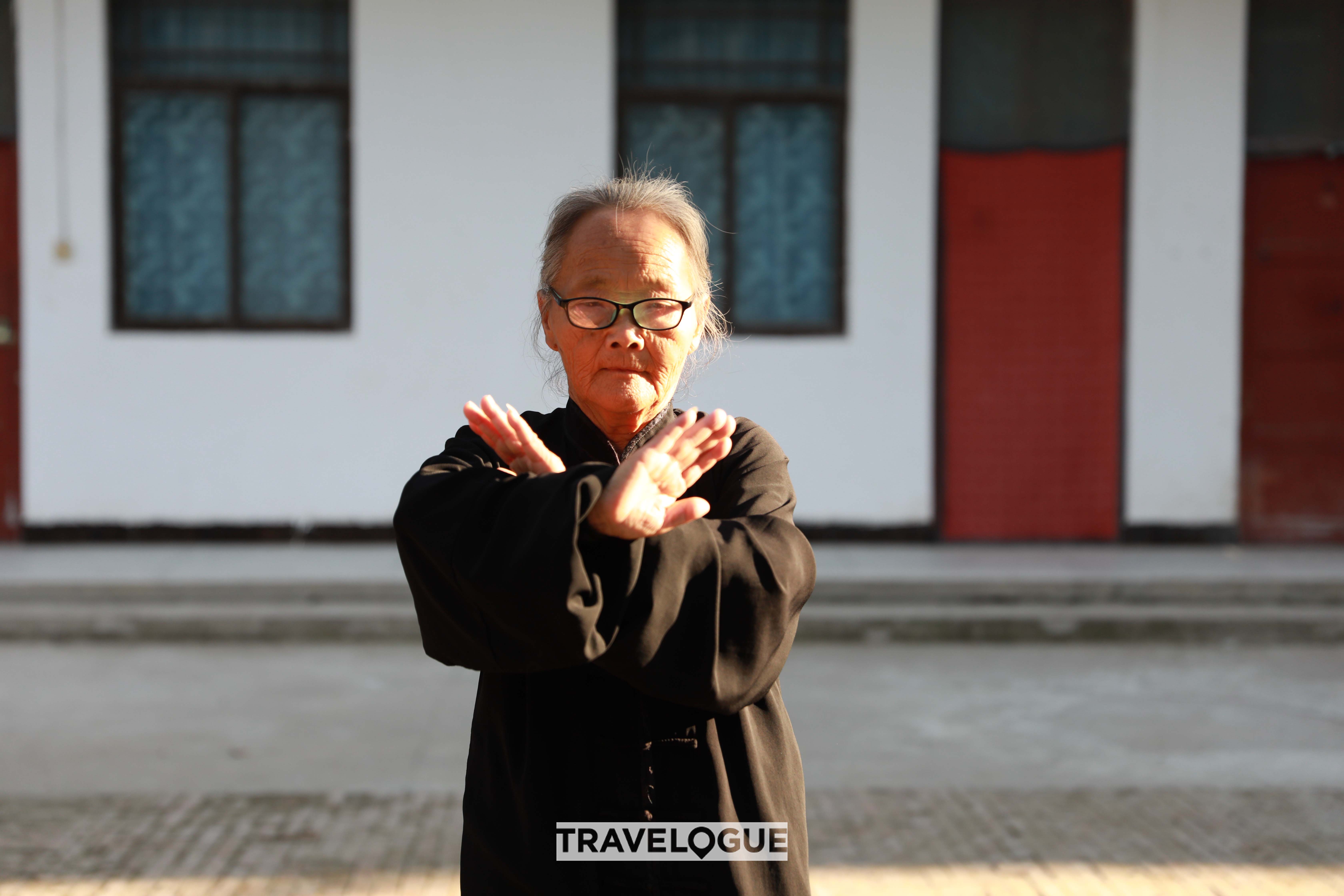 A 90-year-old grandmother practices centuries-old martial art tai chi in Chenjiagou of central China's Henan Province in this undated photo. /CGTN