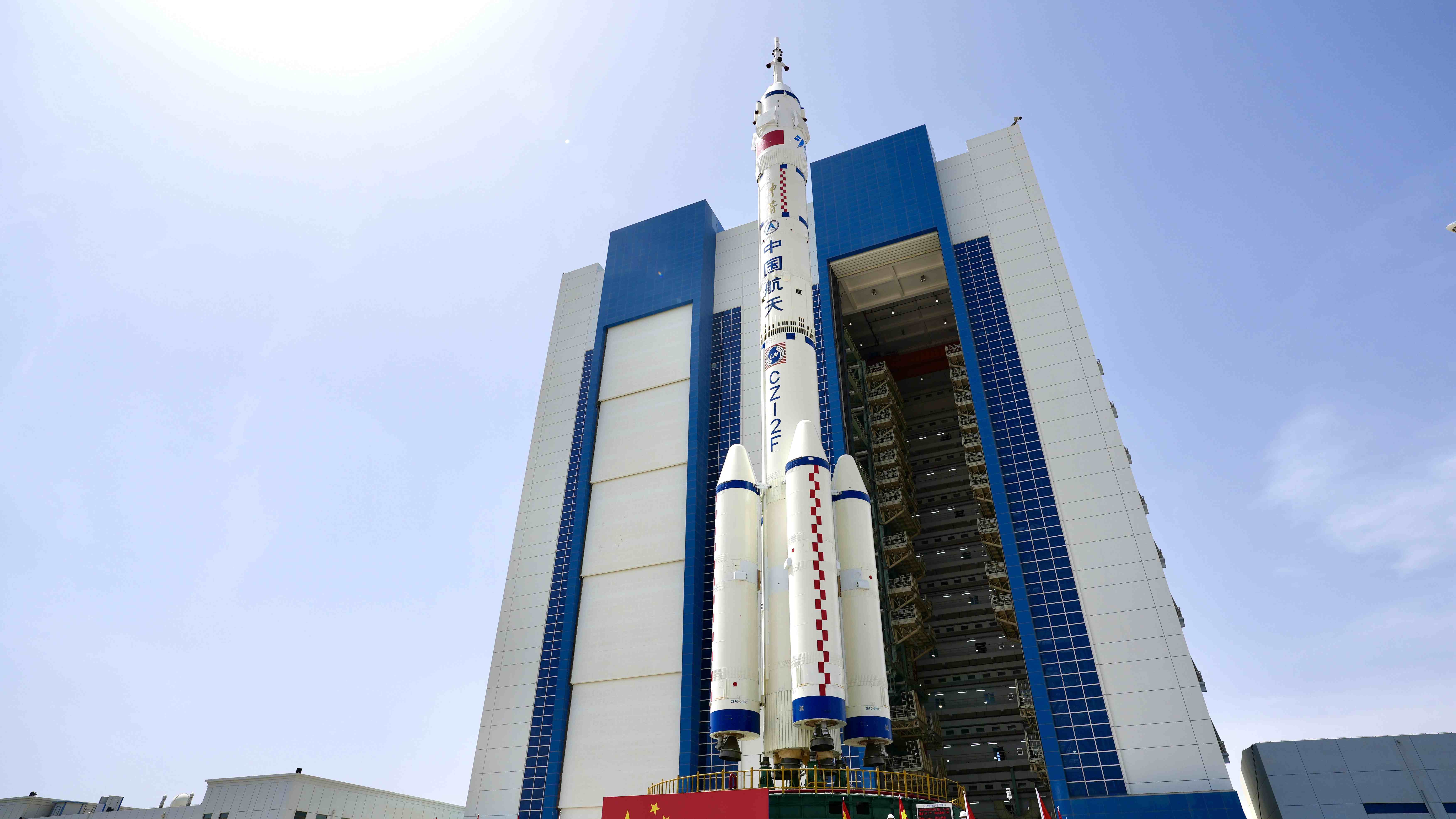 The Long March-2F Y16 transported out of the assembly building to the launch pad, May 22, 2023. /China Media Group