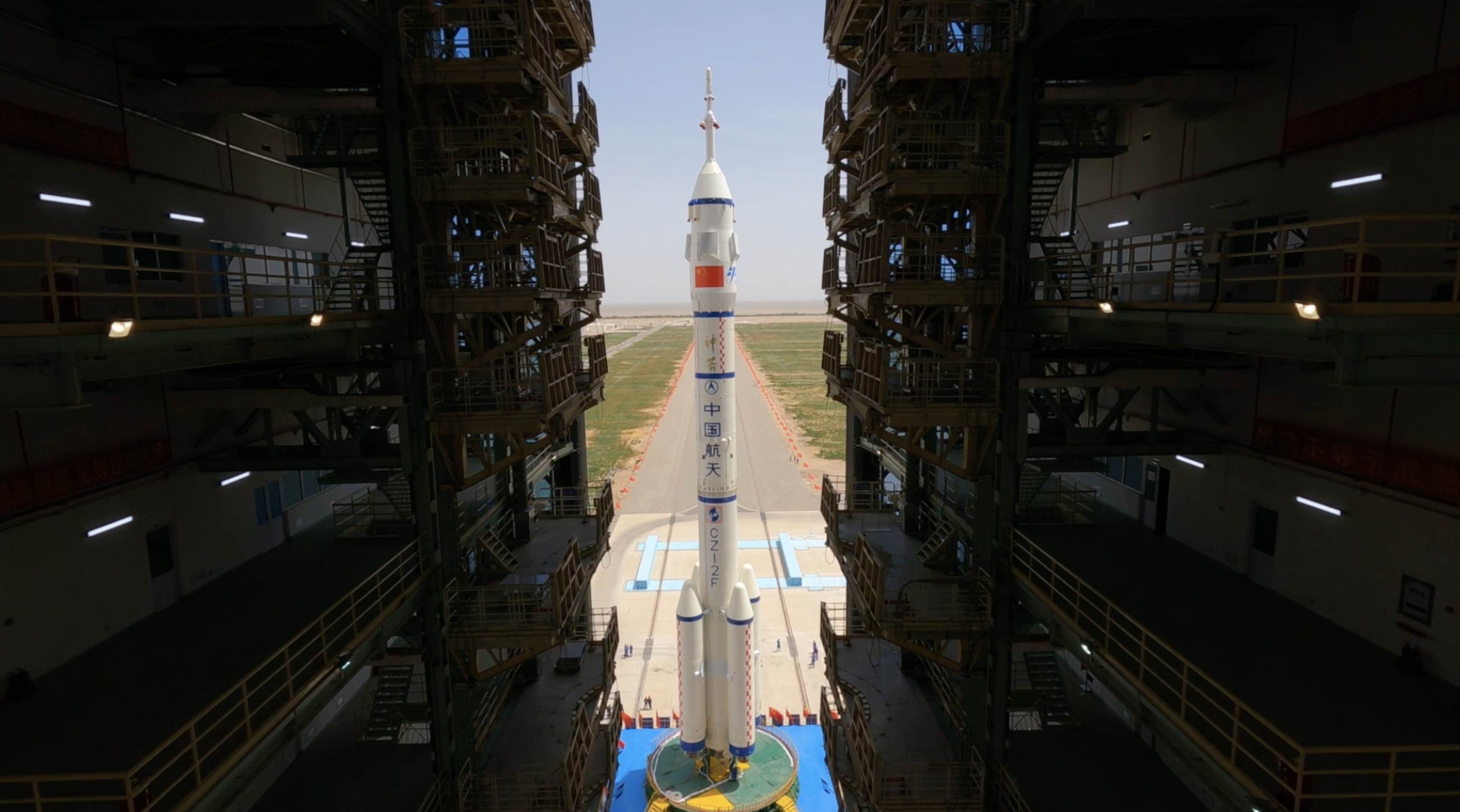 The Long March-2F Y16 transported out of the assembly building to the launch pad, May 22, 2023. /China Media Group