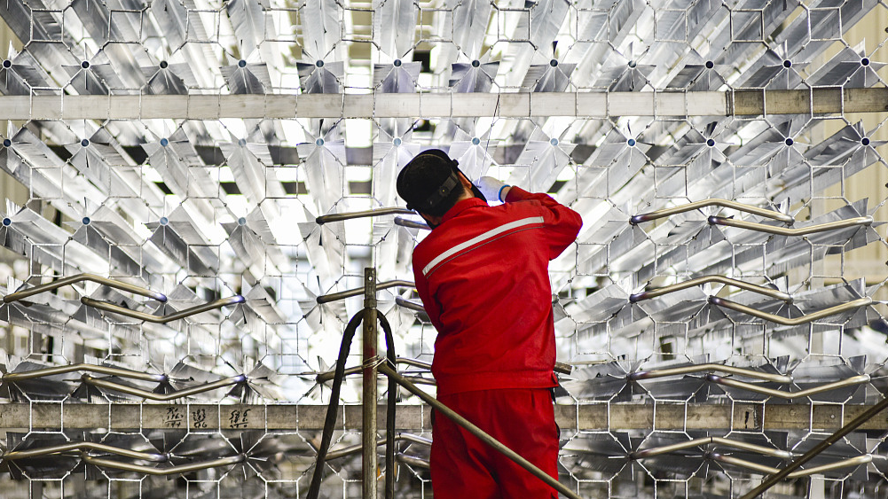 A worker carries out welding operations in the workshop, Weifang, Shandong Province, China, March 31, 2023. /CFP